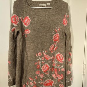 Anthropology floral embroidered sweater